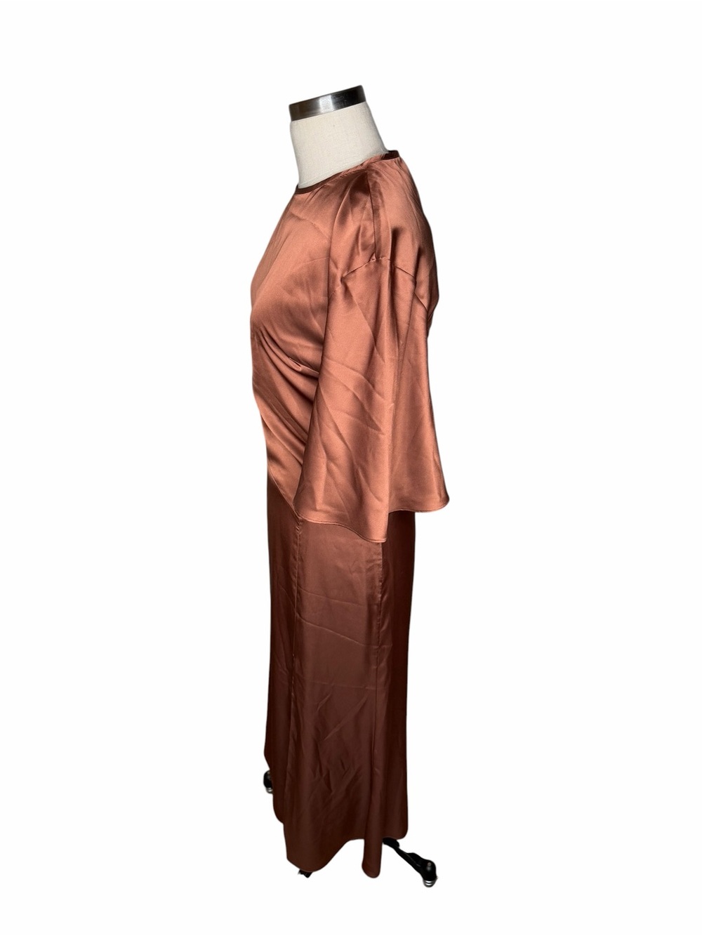 BHLDN Copper Satin Midi Dress Open Back Women's Size Small NWT Side Slit - Picture 4 of 11